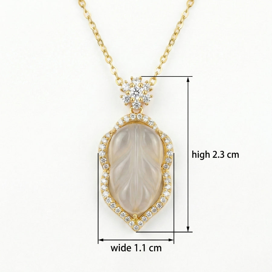 Carved Leaf Gemstone Necklace – sterling silver necklace, front view