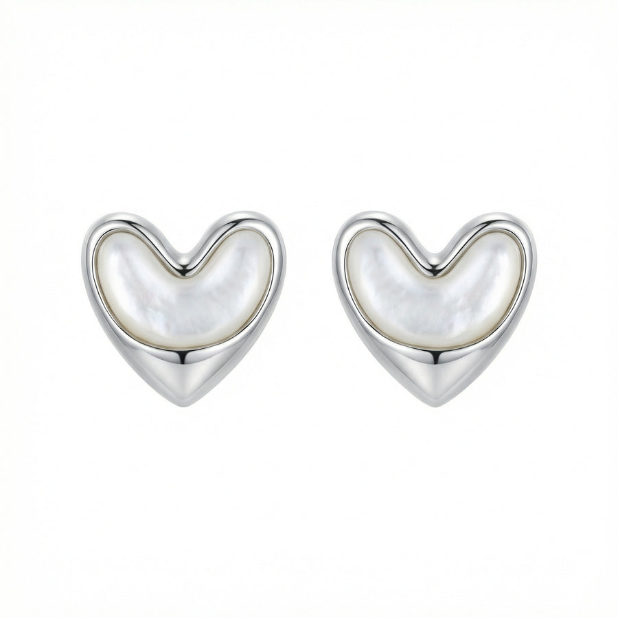 Sterling Silver Pearl Heart Studs – pearl earrings, front view