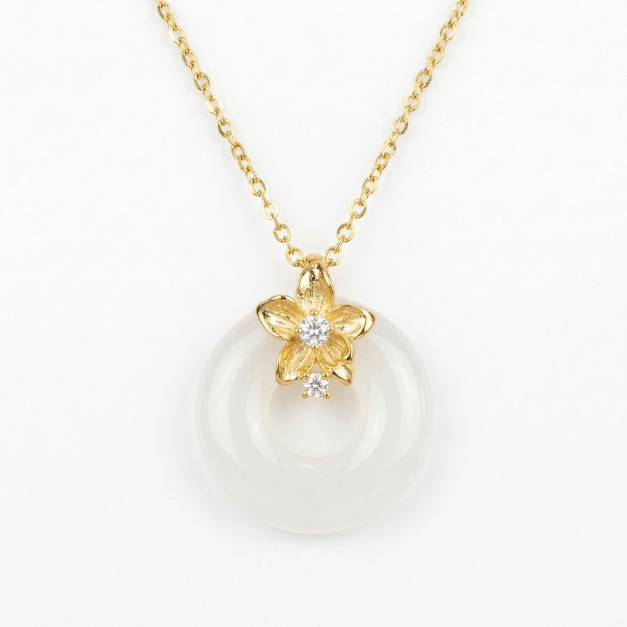 Floral Blossom Circle Pendant Necklace – sterling silver necklace