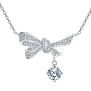 Silver Bow Necklace with Moissanite Charm – moissanite necklace, craftsmanship detail