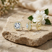 Gold Halo Stud Earrings, Butterfly Backs – sterling silver earrings, front view