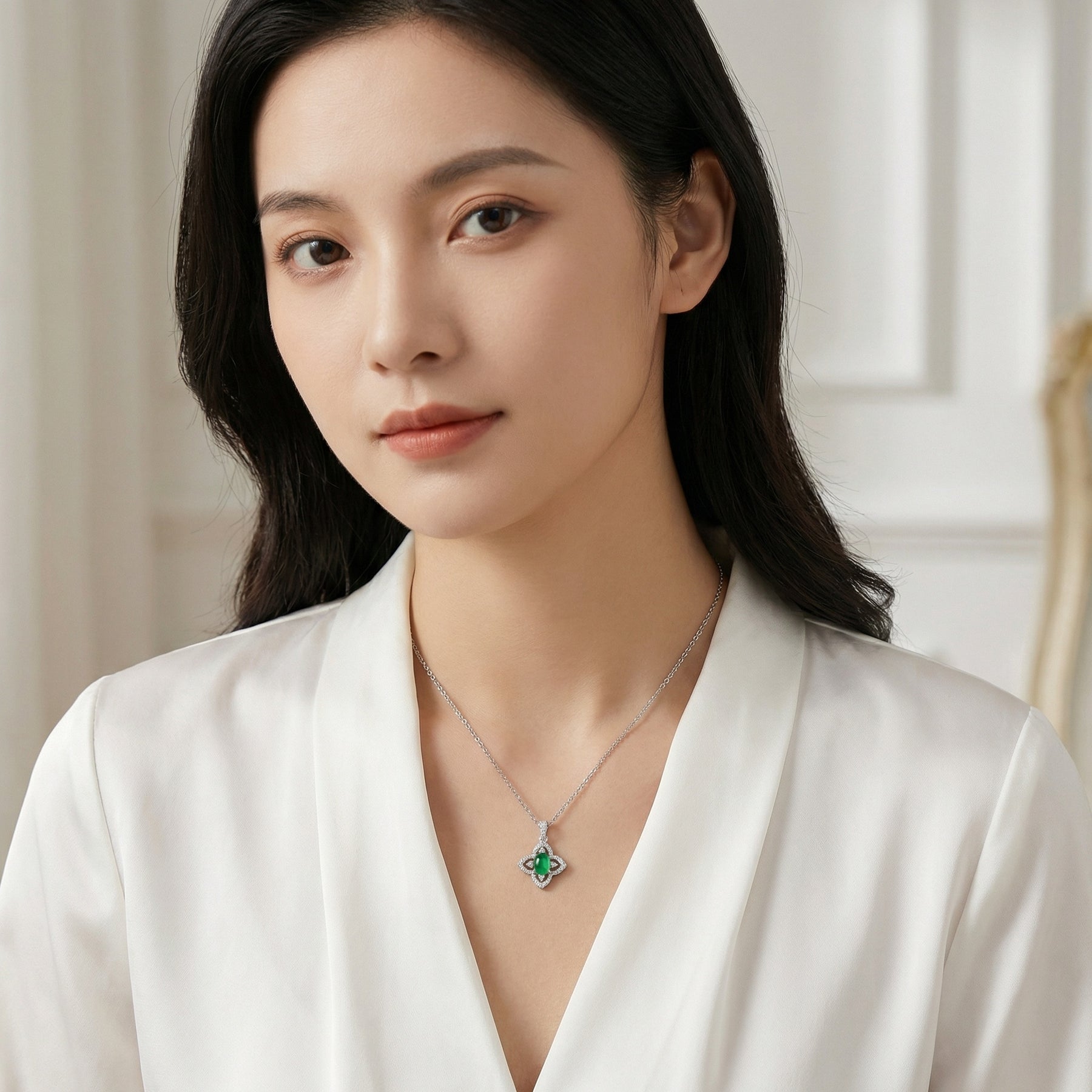 Emerald-Green Jade Flower Necklace – jade necklace
