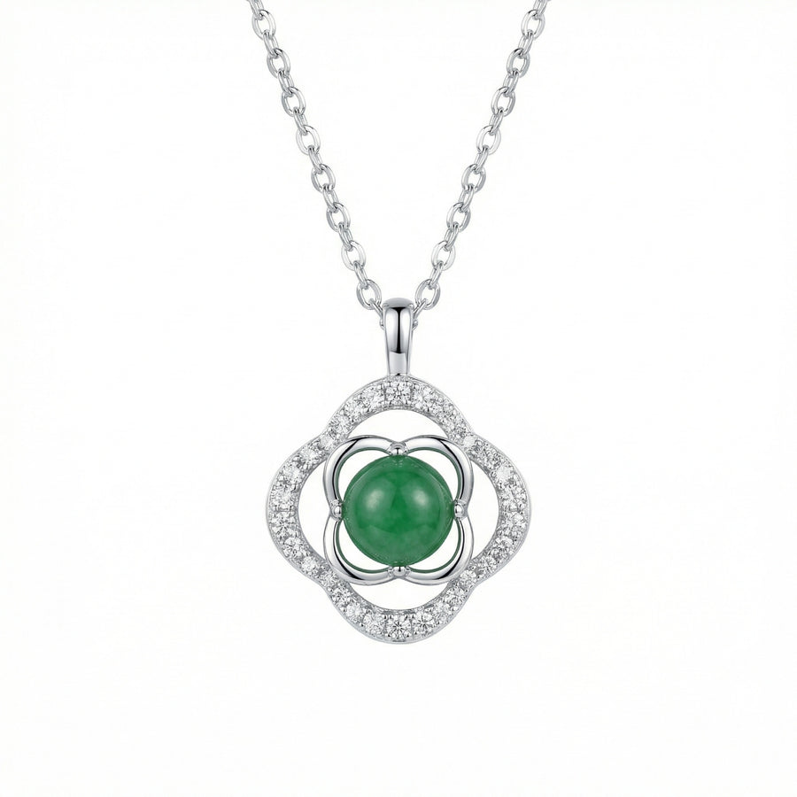 Quatrefoil Green Jadeite Necklace – jade necklace, front view