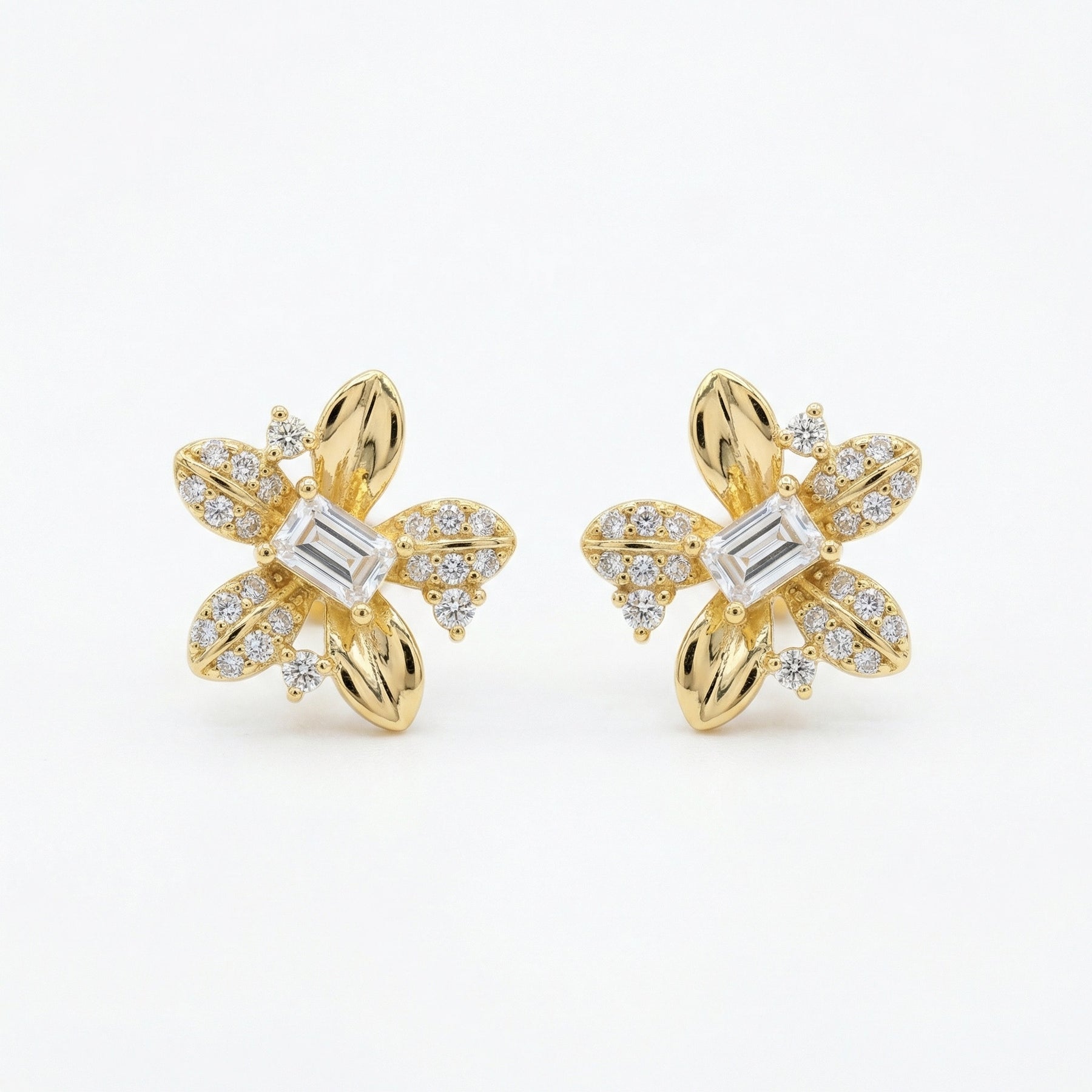 Lily-Inspired Emerald-Cut Stud Earrings – sterling silver earrings, side detail