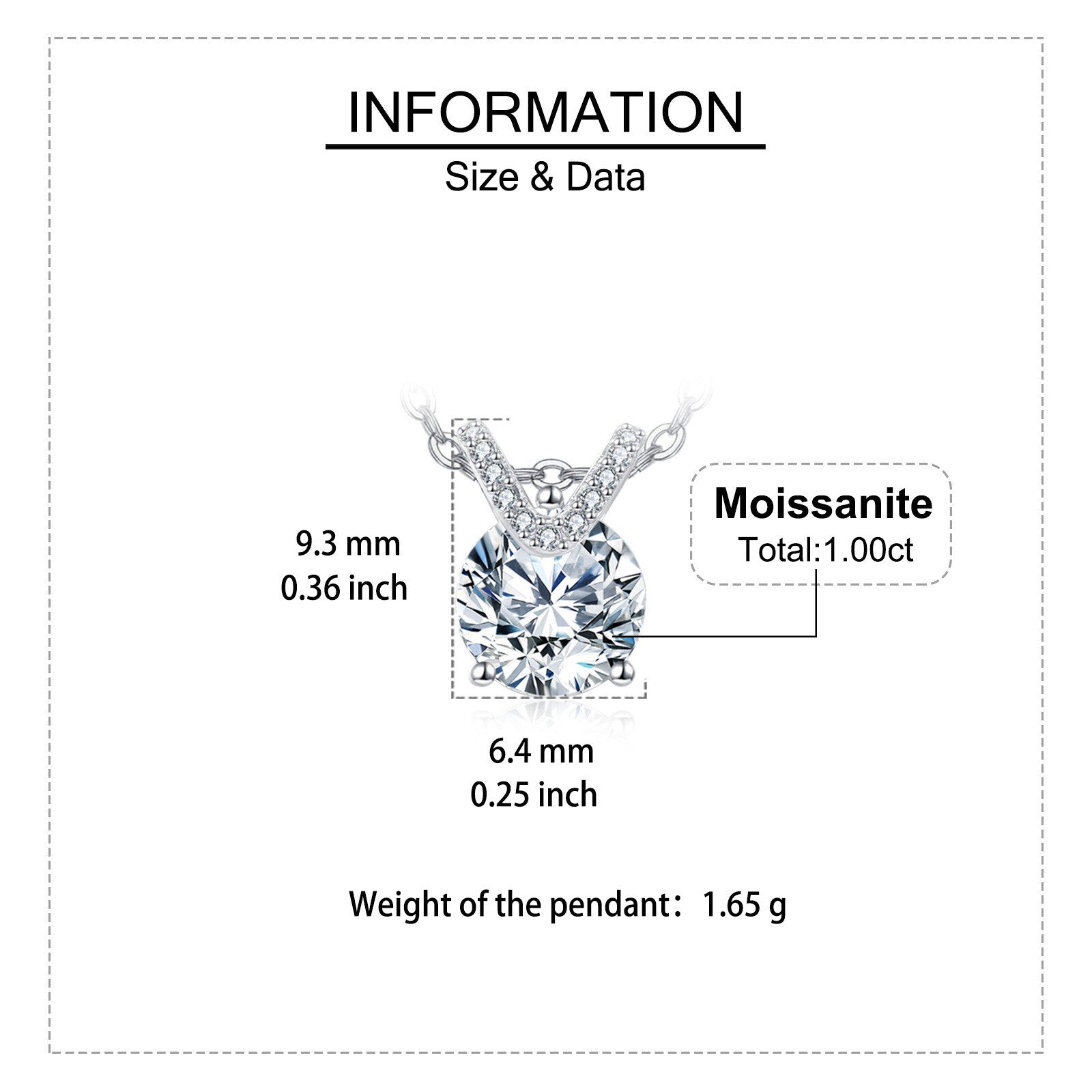 Solitaire Moissanite V-Chain Necklace – moissanite necklace, front view