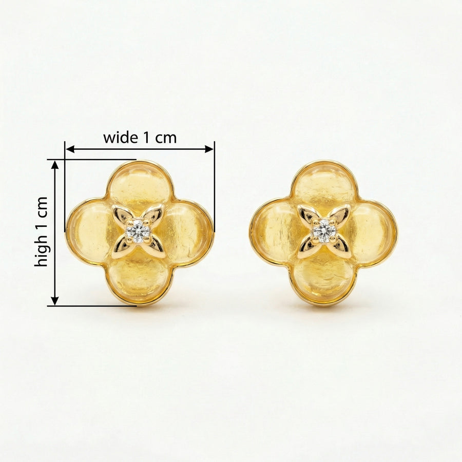 Citrine Clover Stud Earrings – sterling silver earrings, front view