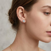 Gold CZ Studs, Four-Prong Setting – zircon earrings, close-up