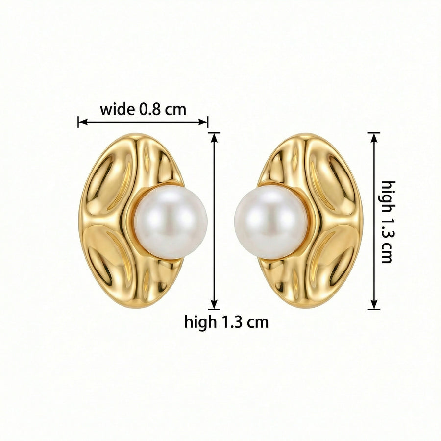 Pearl and Textured Oval Statement Earrings – pearl earrings