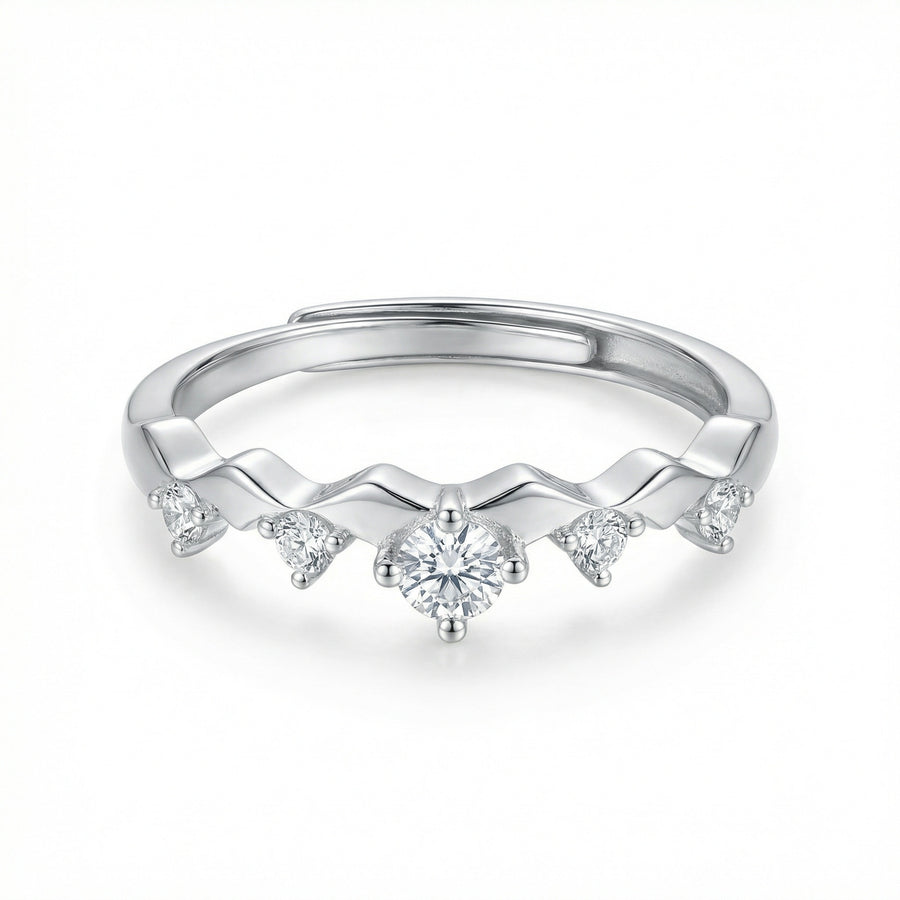 Dainty Wave Ring with Five Stones – sterling silver ring, front view