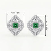 Emerald Quatrefoil Halo Stud Earrings – emerald earrings, side detail