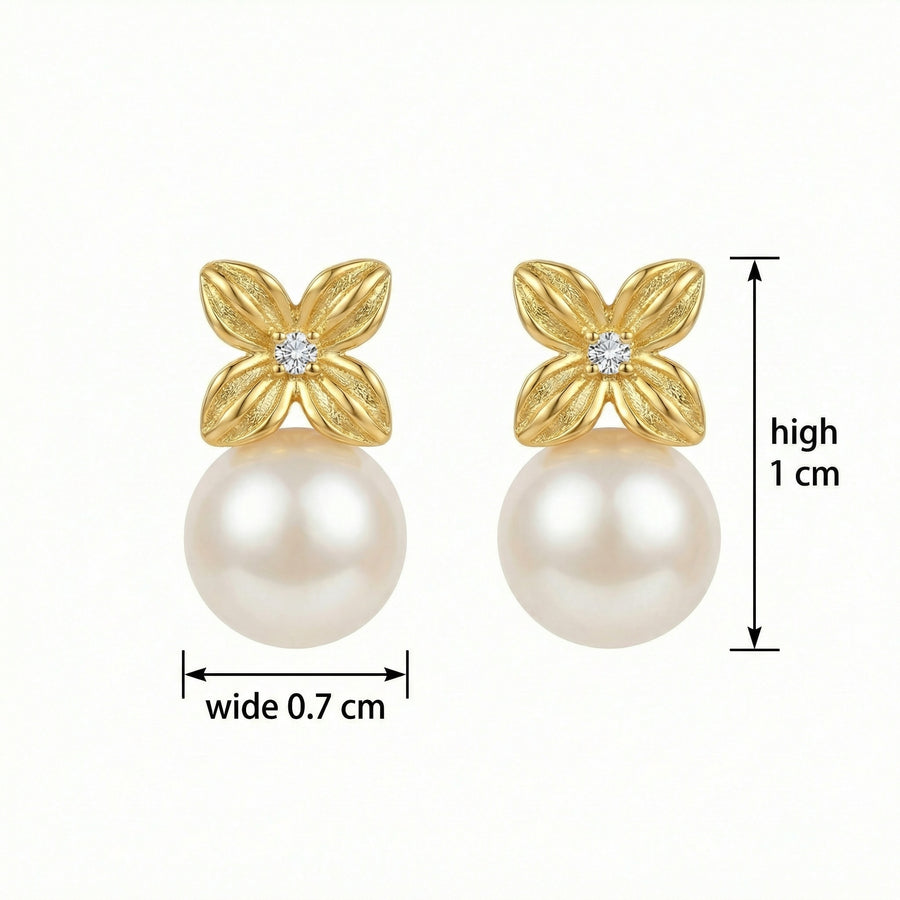 Pearl Floral Centerpiece Stud Earrings – pearl earrings, front view