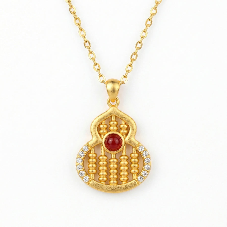 Abacus Gourd Pendant Necklace – sterling silver necklace, front view
