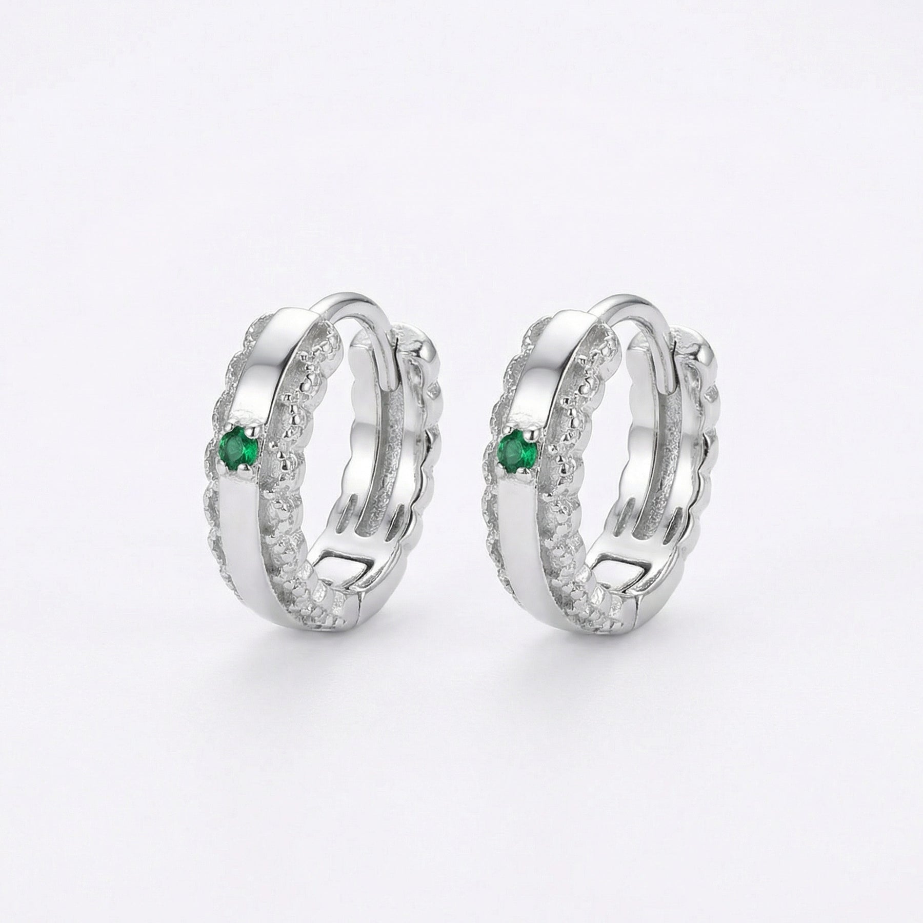 Green Emerald Huggie Hoop Earrings – emerald earrings