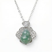 Jade Diamond Gourd Flower Necklace – jade necklace, close-up