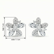 Emerald-Cut Floral Stud Earrings – sterling silver earrings, side detail