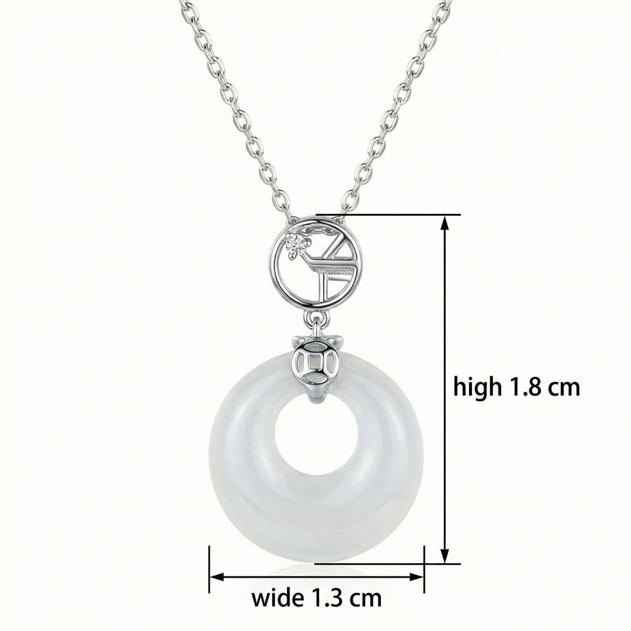 White Jade Peace Buckle Necklace – jade necklace, front view