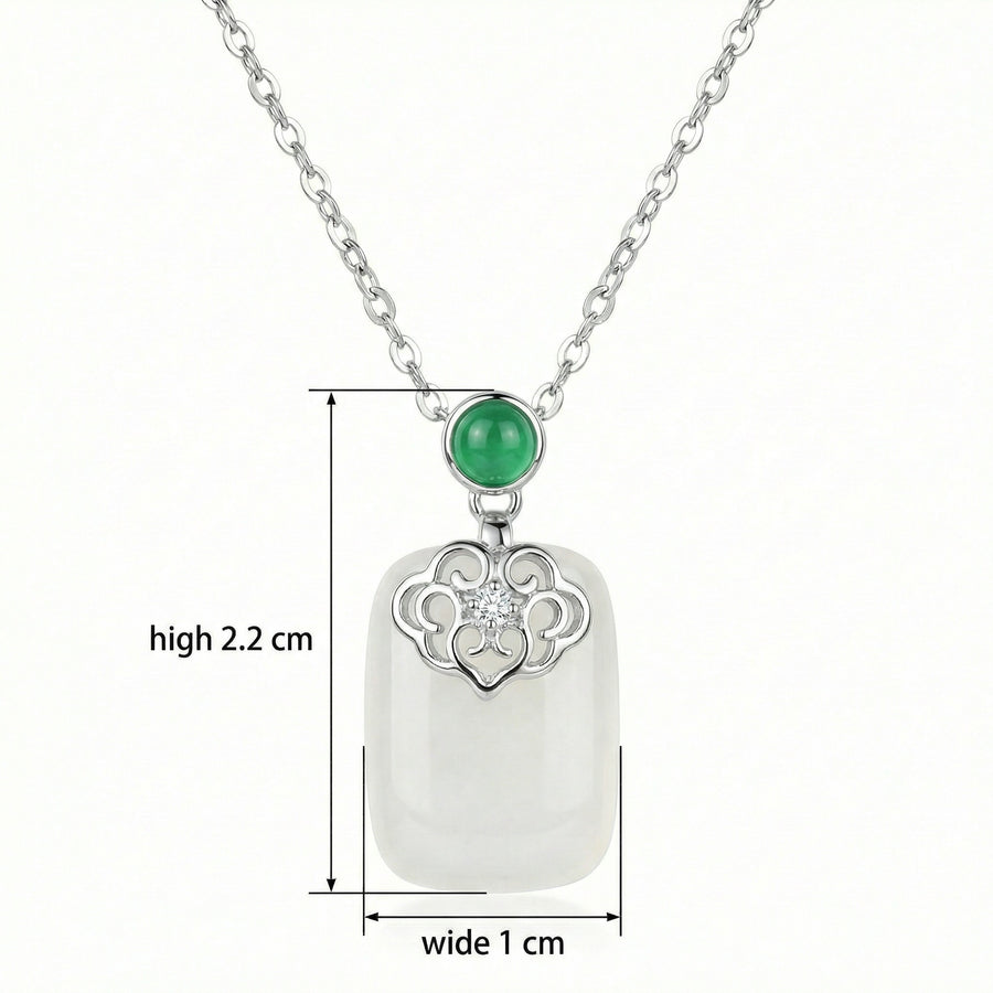White Jade Filigree Pendant Necklace – jade necklace, front view