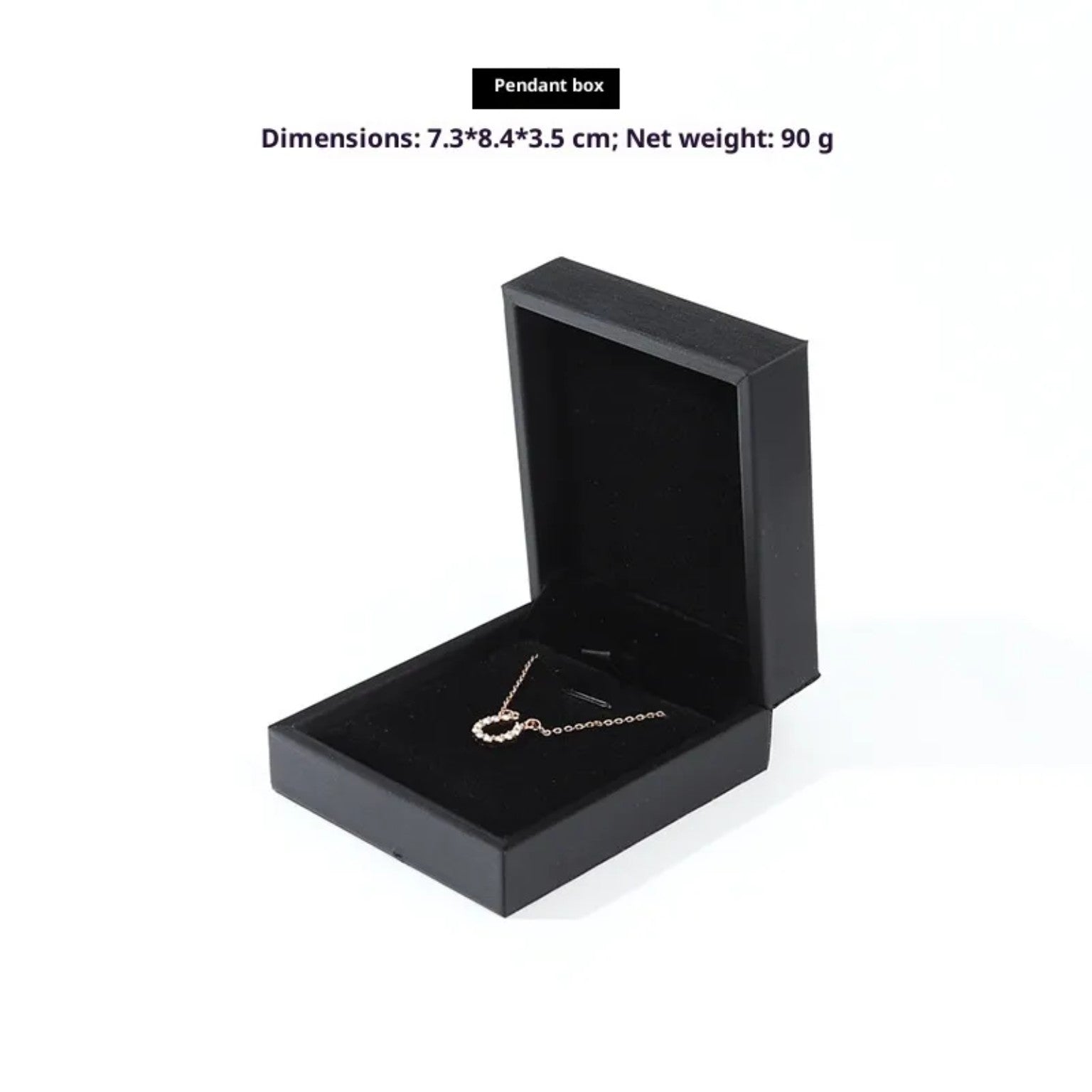Paket 054 siyah kolye ve kolye ucu kutusu, 7,3 × 8,4 × 3,5 cm
