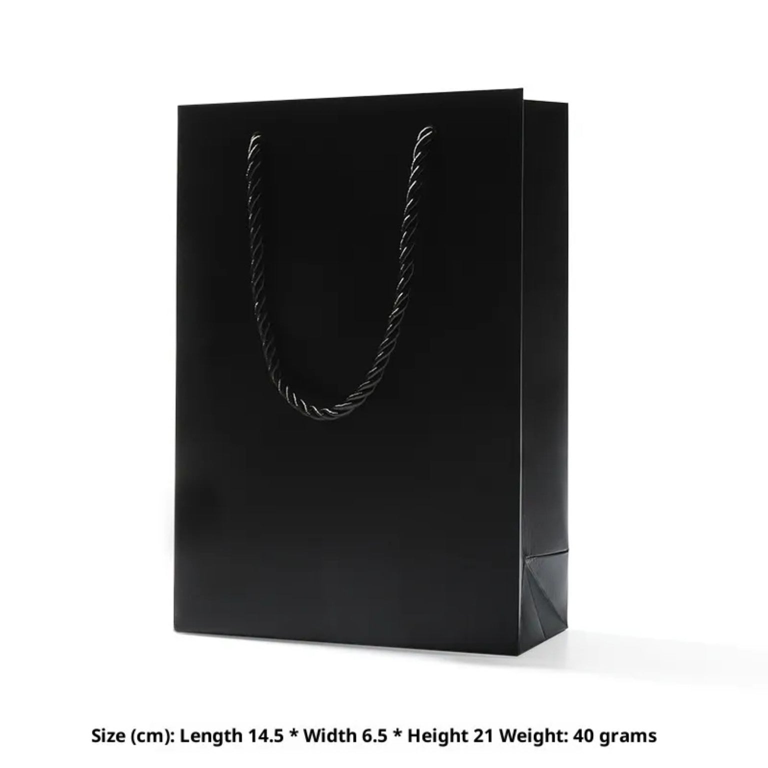 Paket 054 siyah hediye çantası, 14,5 × 6,5 × 21 cm